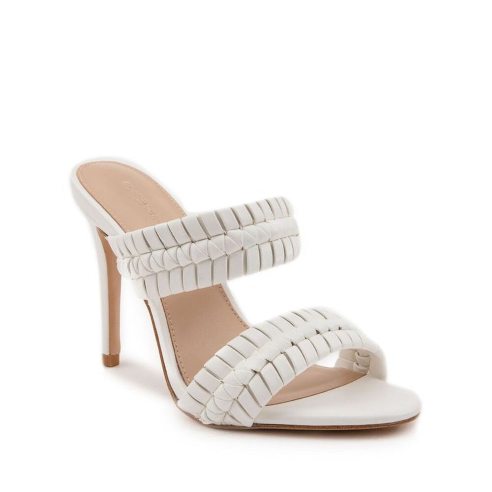 NWT BCBGENERATION Womens White Jendi Round Toe Stiletto Slip On Sandals 5.5
